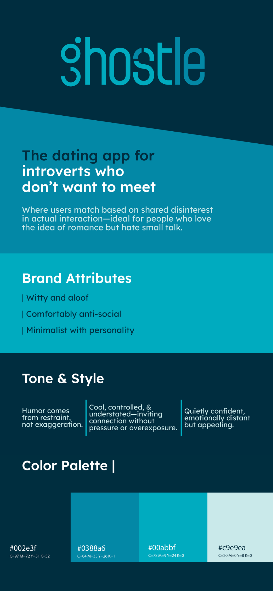 Ghostle brand strategy, attributes, tone, and color palette
