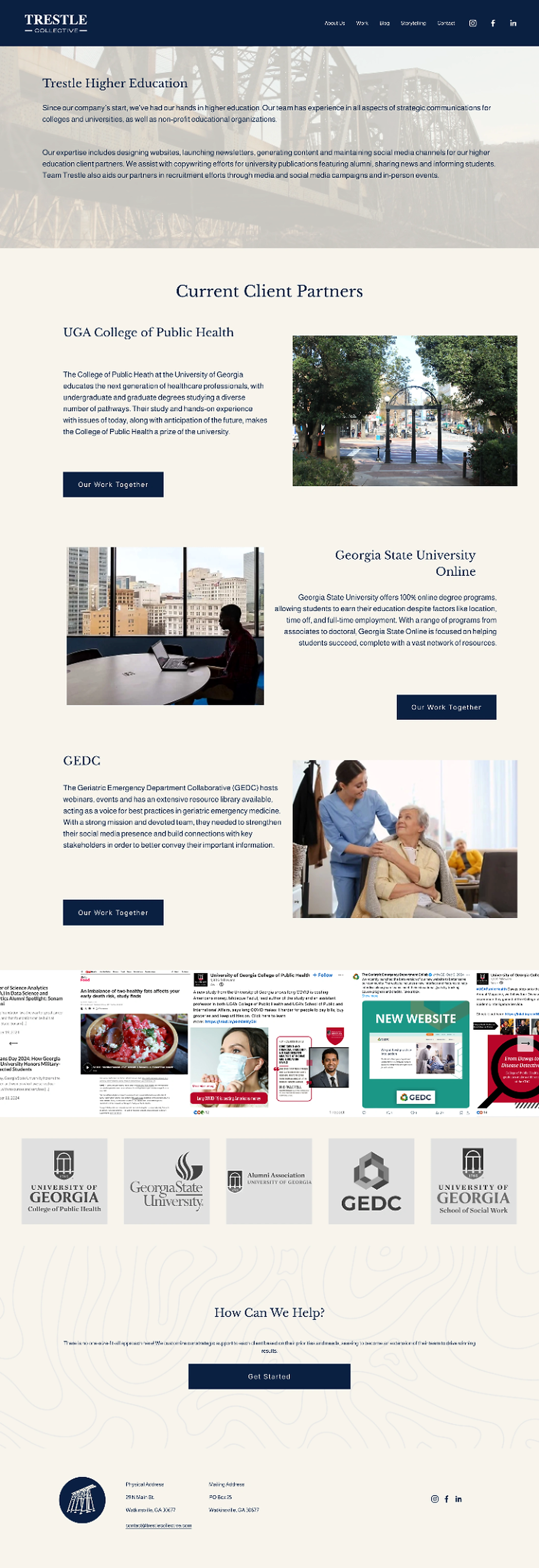 Full Trestle Collective higher education page screenshot